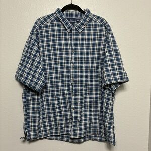 VTG Bon Homme Blue White Plaid Short Sleeve‎ Button Shirt XL Made in USA